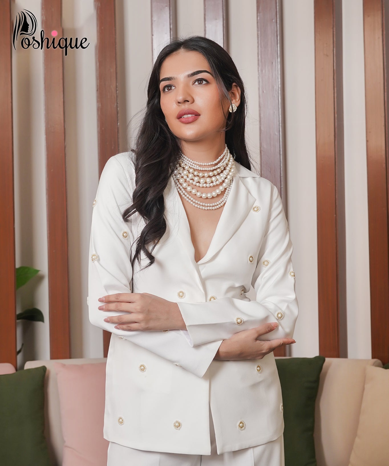 Ivory Single-Breasted Blazer & High-Waisted Trousers Set